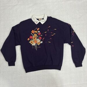 Floral Sweatshirt with White Collar – Vintage Cottagecore Charm